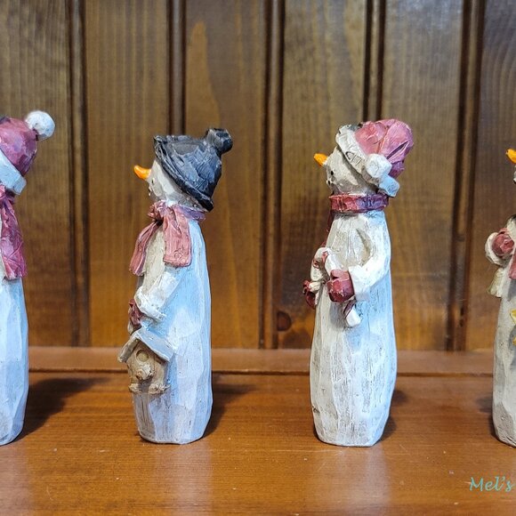 Cute Resin Snowman Figurines Vintage Christmas Holiday Set of 4 - Picture 5 of 5